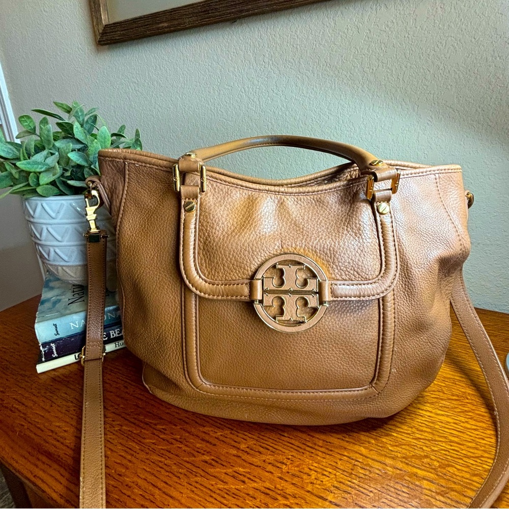 Tory Burch Tan Leather Hobo with Logo Medallion